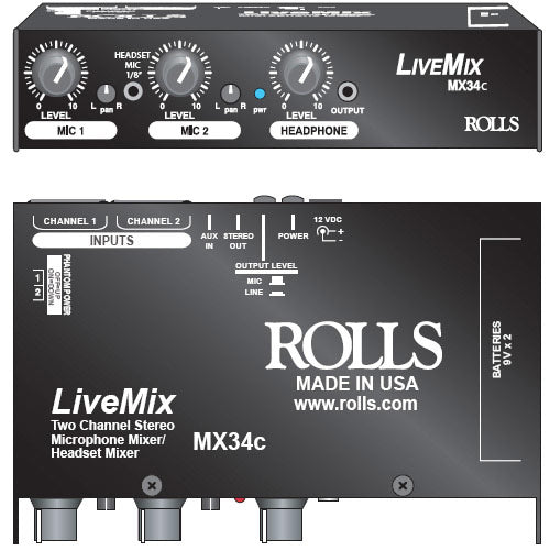 Rolls MX34C Live Mix 2 Channel A/V Microphone Mixer