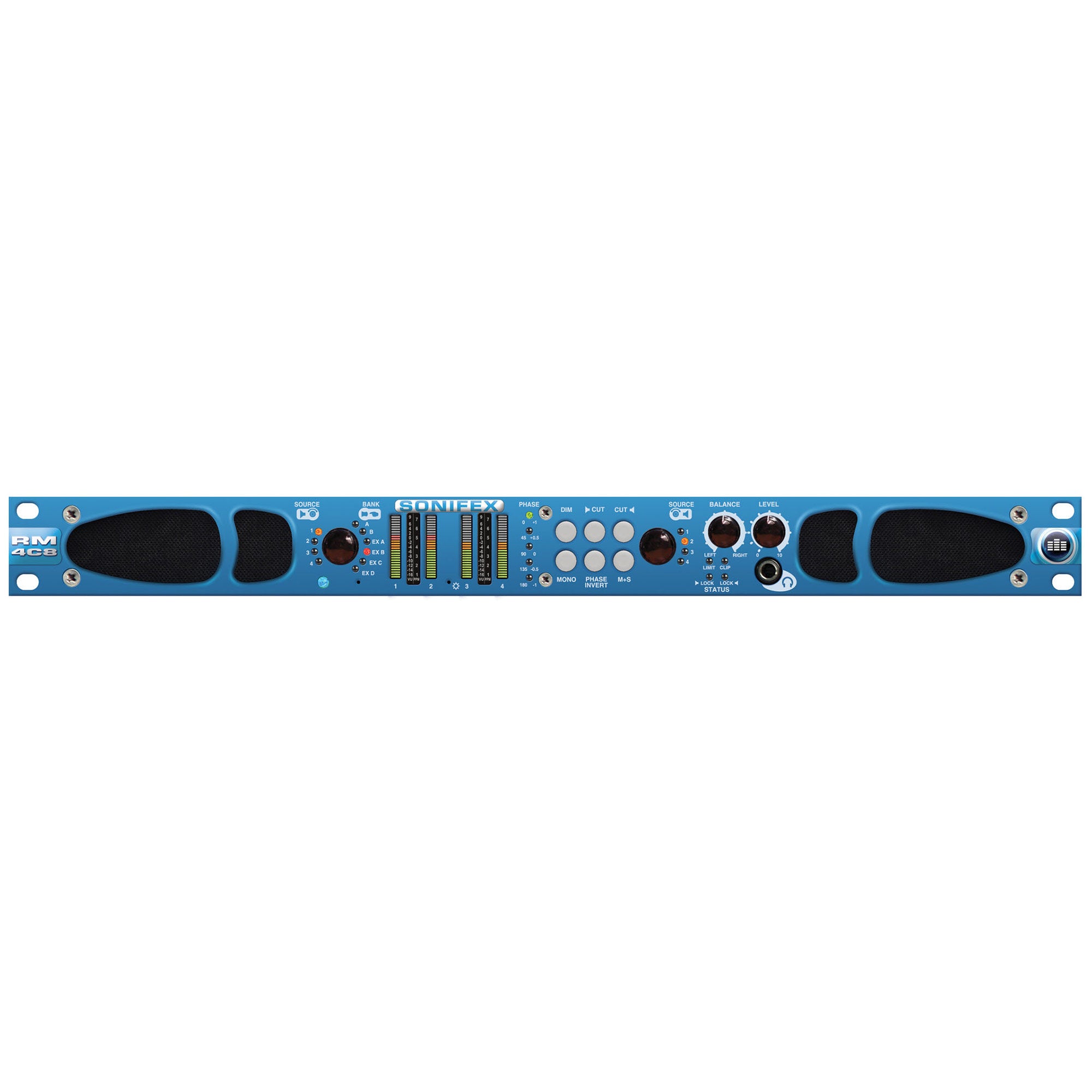 Sonifex RM-4C8 Reference Monitor, 4 LED Meters, 8 Channel Inputs & Dual Source Selectors
