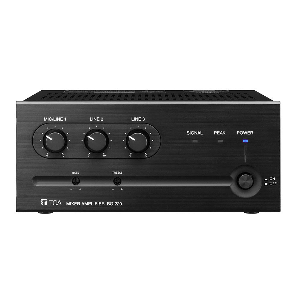 TOA BG-220 20 Watt 4 Ohm/25/70V Mixer Amplifier with Auto Mute, Mic/Line in and 2 Stereo Line Ins