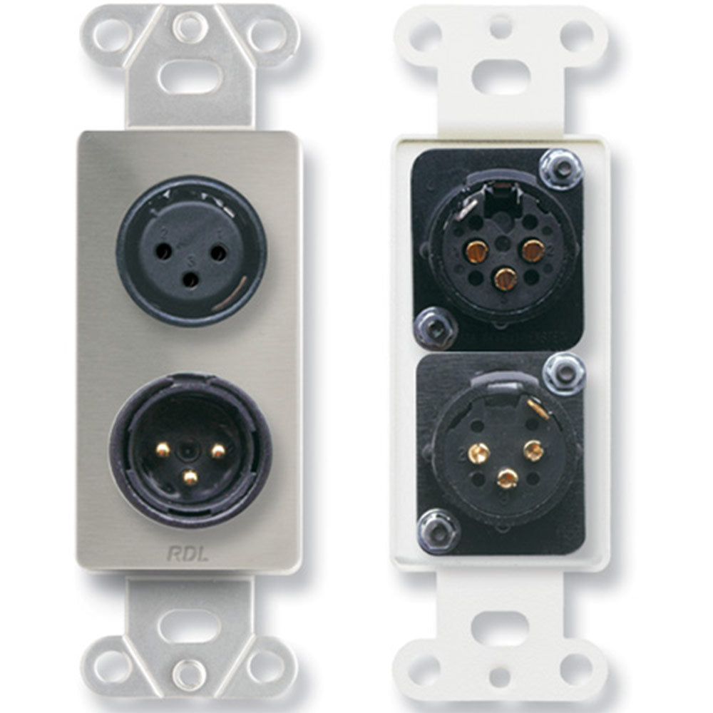 RDL DS-XLR2 XLR 3-pin Female & 3-pin Male on D Plate - Solder type - Stainless Steel