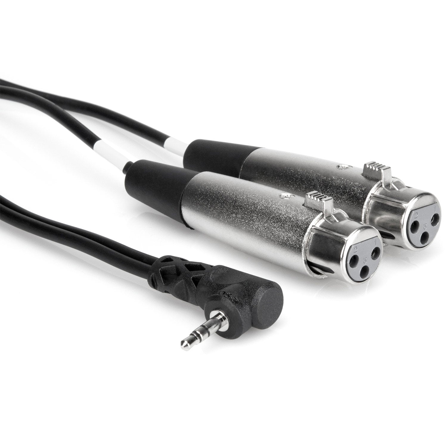 Hosa CYX-401F Camcorder Microphone Cable, Dual XLR3F to Right-angle 3.5 mm TRS, 1 feet