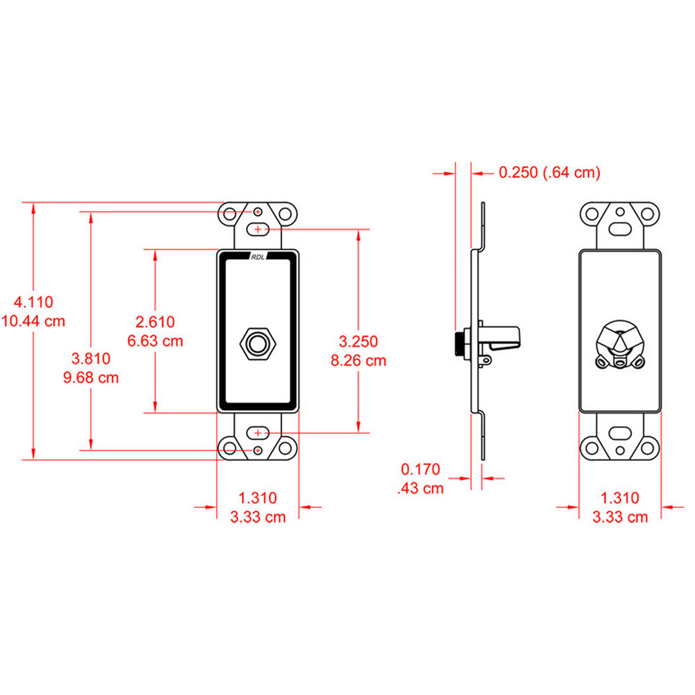 RDL DB-1/4F 1/4-Inch Phone Jack on Decora Wall Plate