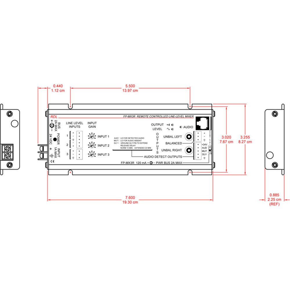 RDL FP-MX3R Remote Controlled Line-Level Mixer