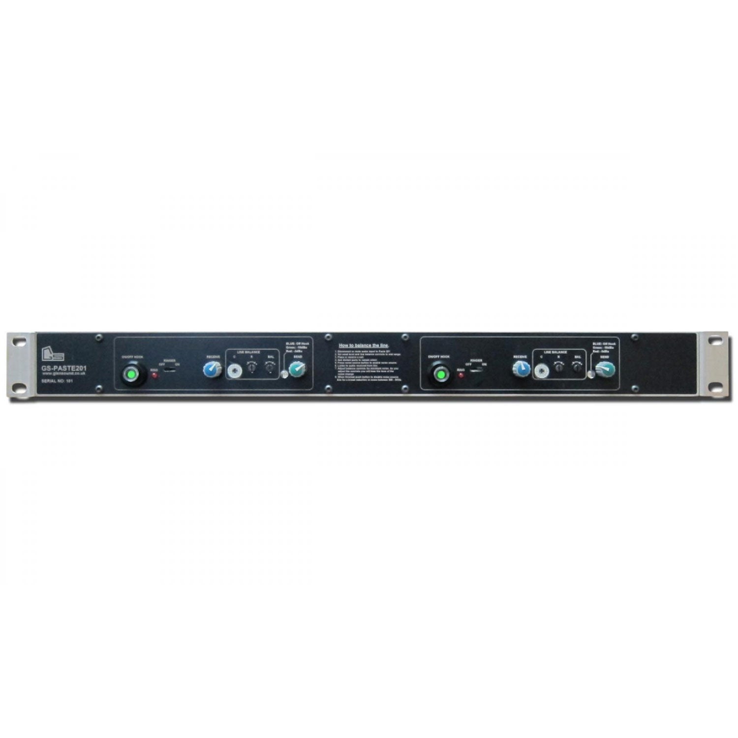 Glensound GS-PASTE201/R2 - Twin, Rack Mount Line Powered Telephone Balancing Unit
