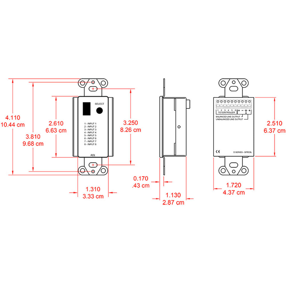 RDL DS-SFRC8L Audio Source Selector for SourceFlex System (Stainless) - Custom Engraving Option