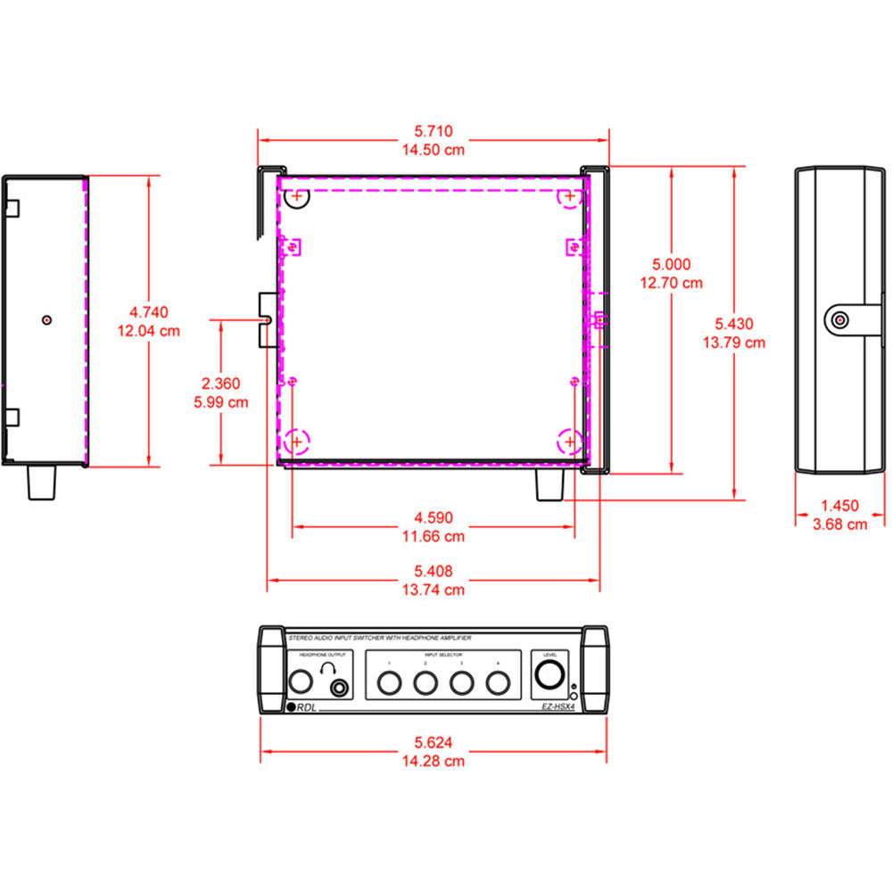 RDL EZ-HSX4 Stereo Audio Input Switcher with Headphone Amp - 4X1
