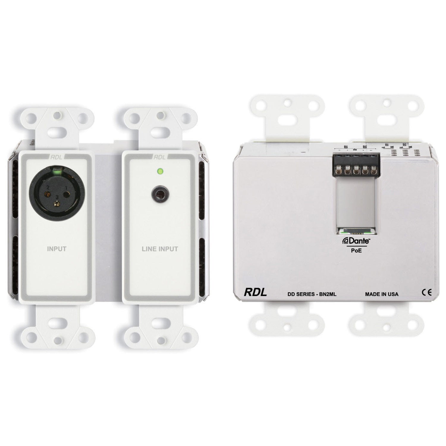 RDL DD-BN2ML Wall Mount 2-In 2-Out Mic/Line to Dante Interface (White)