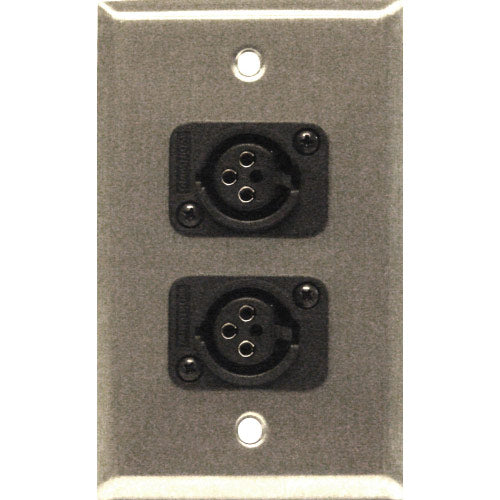 Whirlwind WP1/2FW Stainless Steel Wall Plate - 1 Gang, 2 WC3F Female XLRs