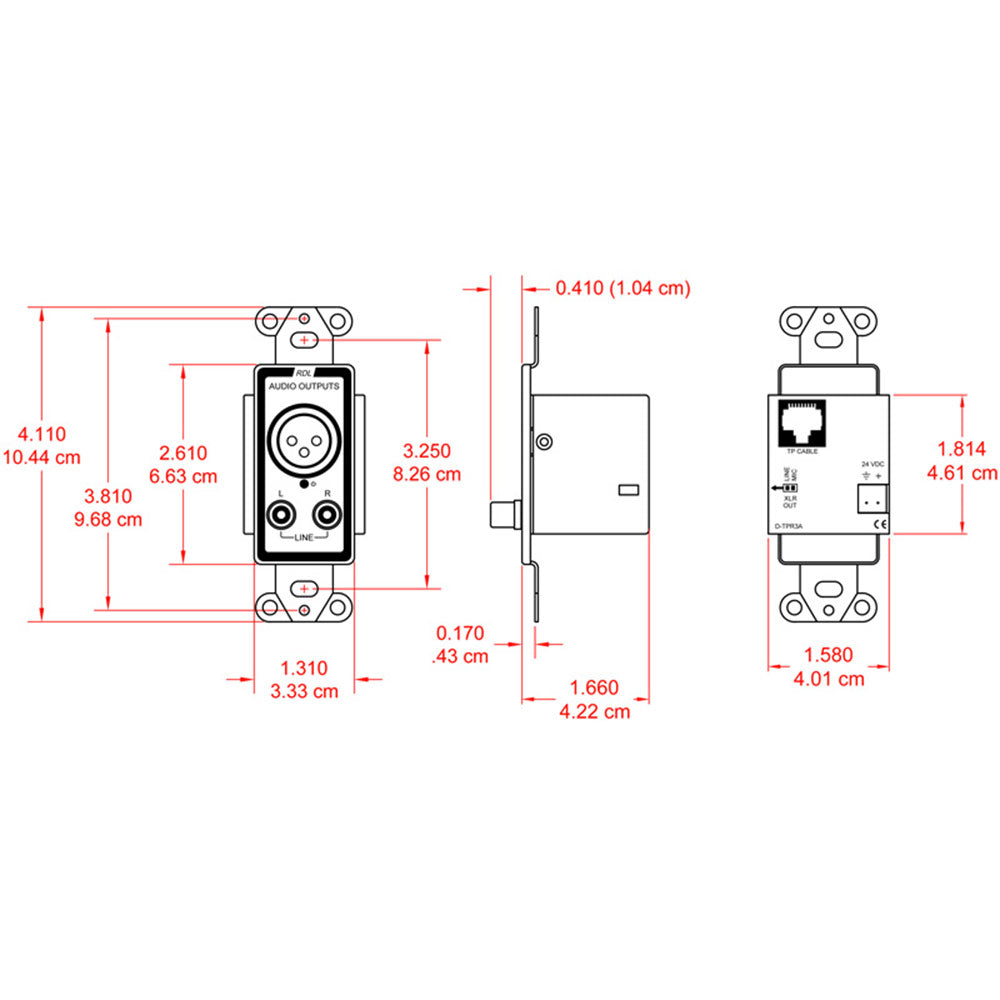 RDL D-TPR3A Active Three-Pair Receiver - Twisted Pair Format-A - XLR and stereo phono outputs