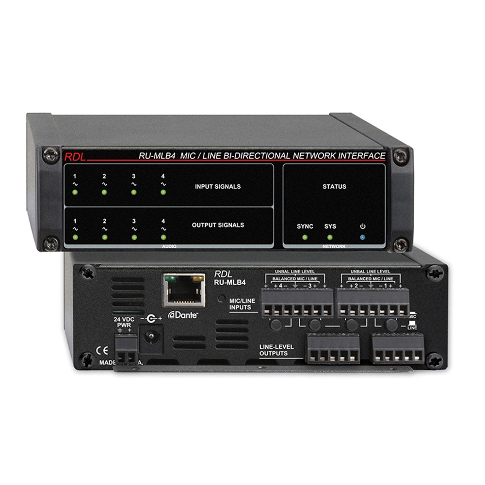 RDL RU-MLB4 Mic/Line Bi-Directional Dante Network Interface