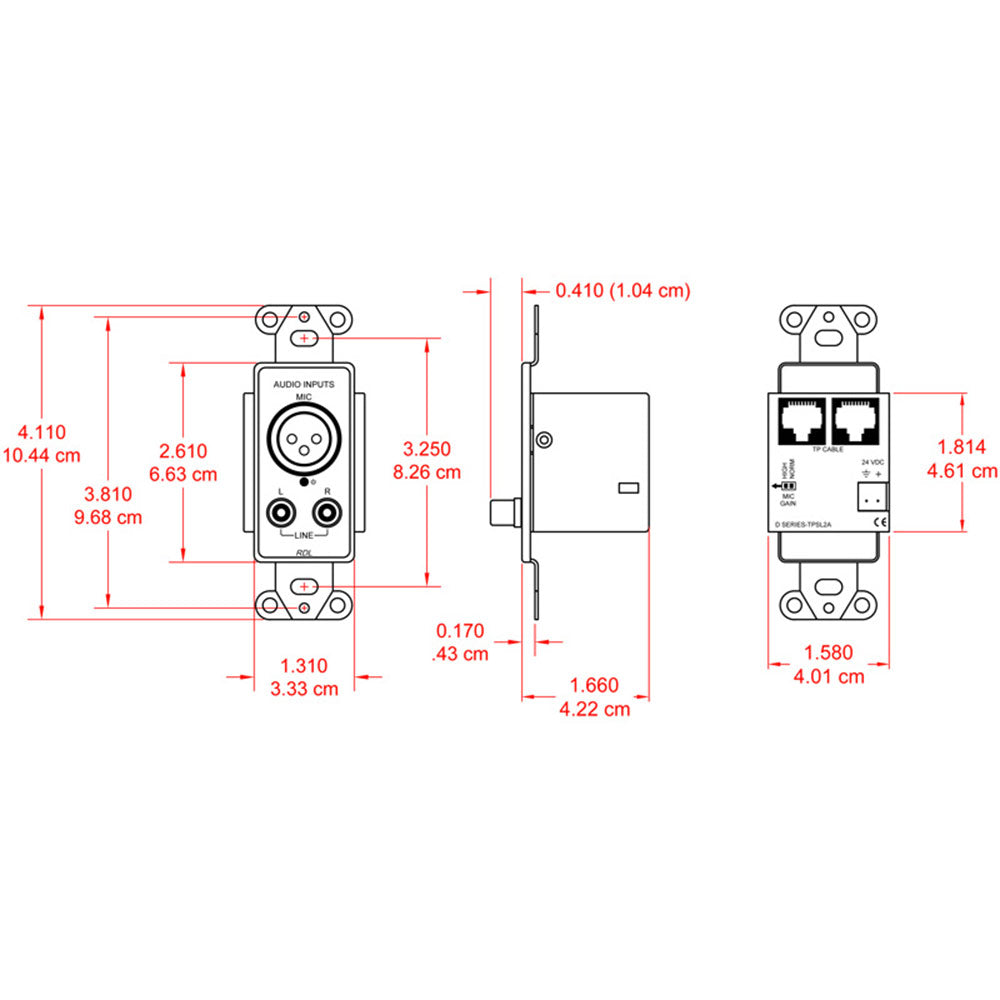 RDL DB-TPSL2A Decora Mount Active Format-A Sender - XLR/RCA Input (Black)