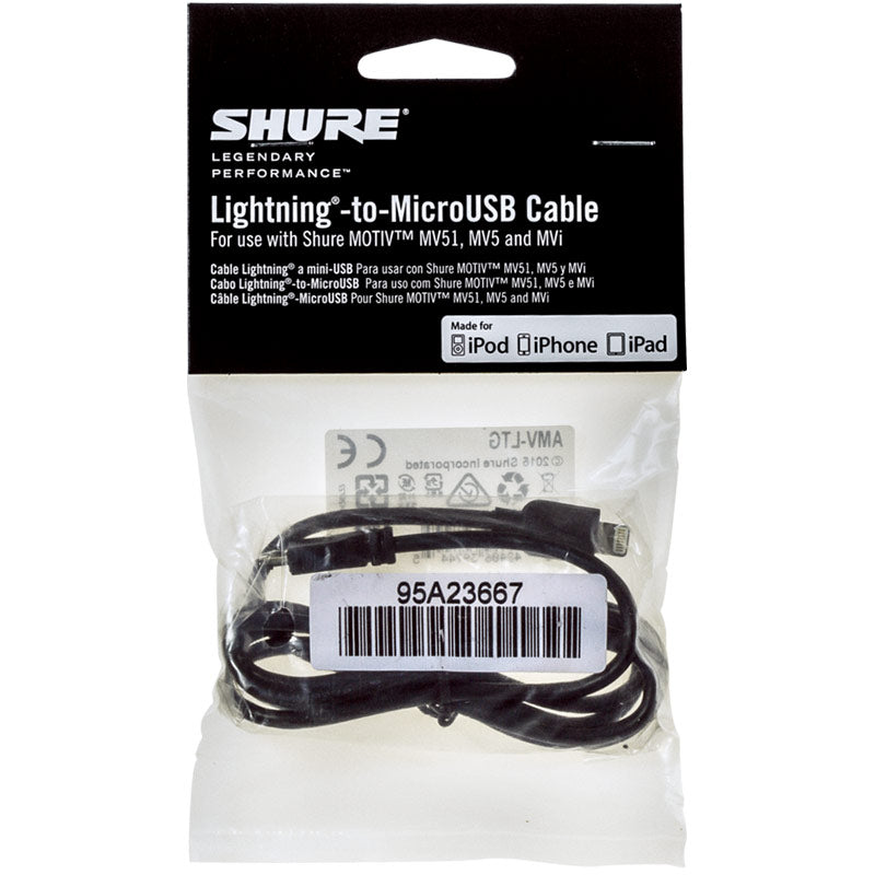 Shure AMV-LTG Lightning to Micro-USB Cable for MOTIV Series (1 Meter)