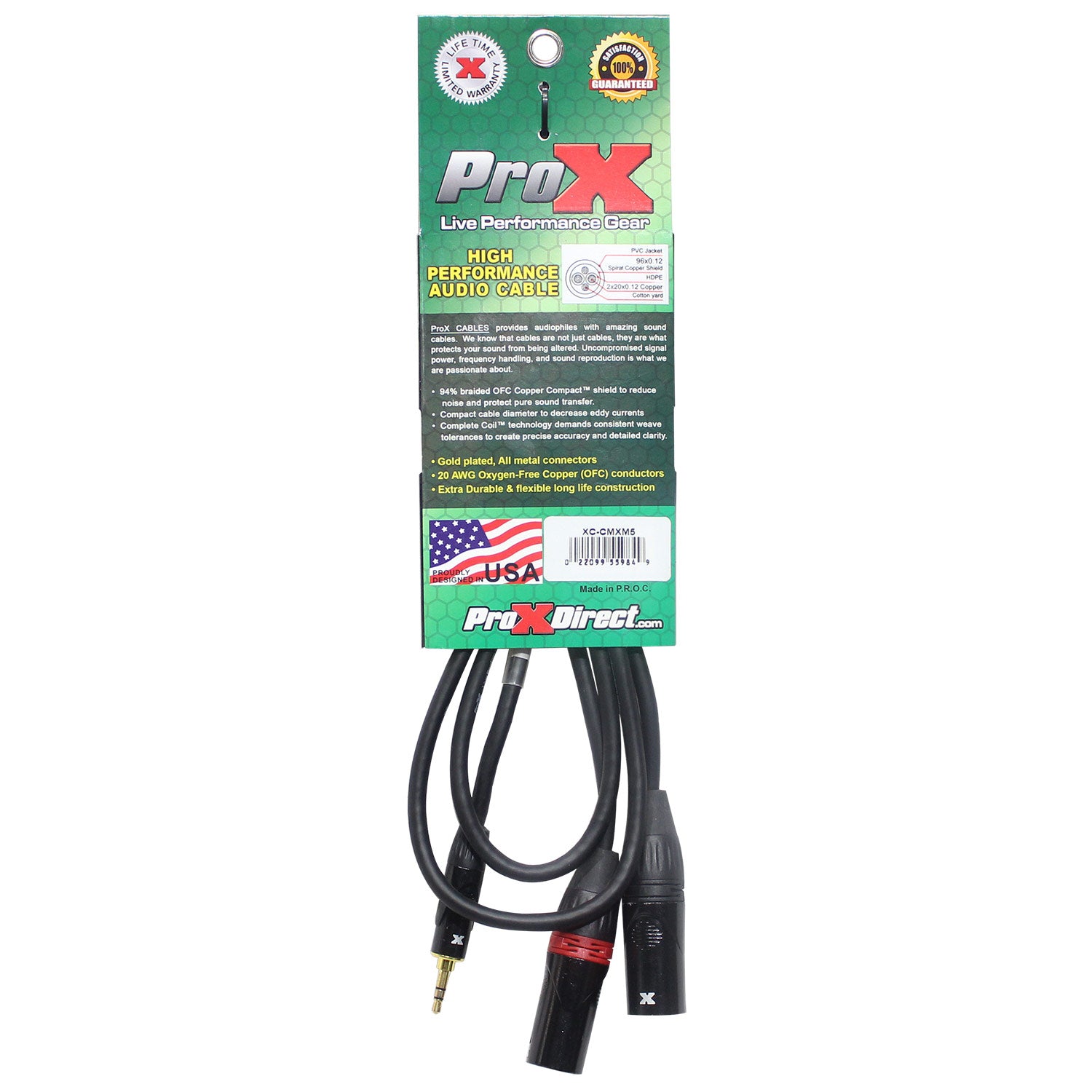 ProX XCCMXM5 5FT. 3.5MM TRS To Dual XLR-M Cable