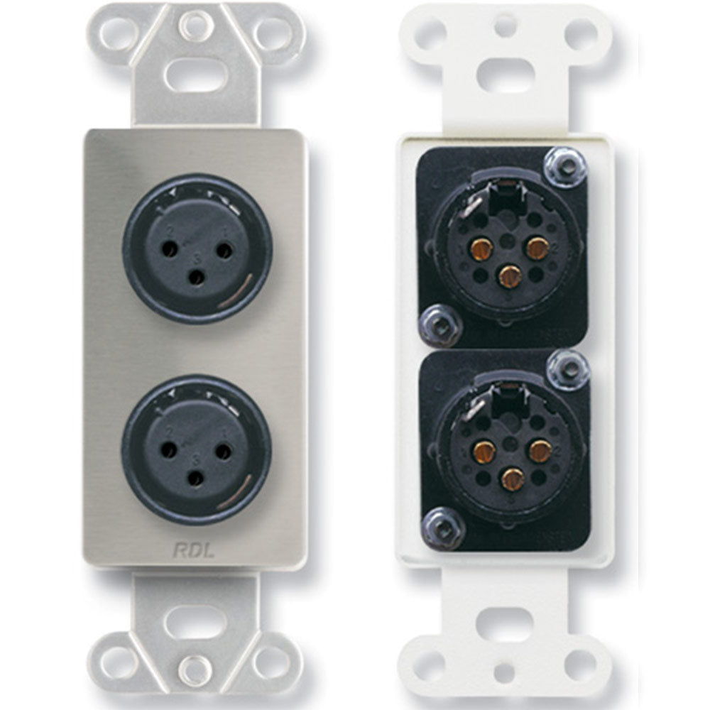 RDL DS-XLR2F Dual XLR 3-pin Female Jacks on D Plate - Solder type - Stainless Steel