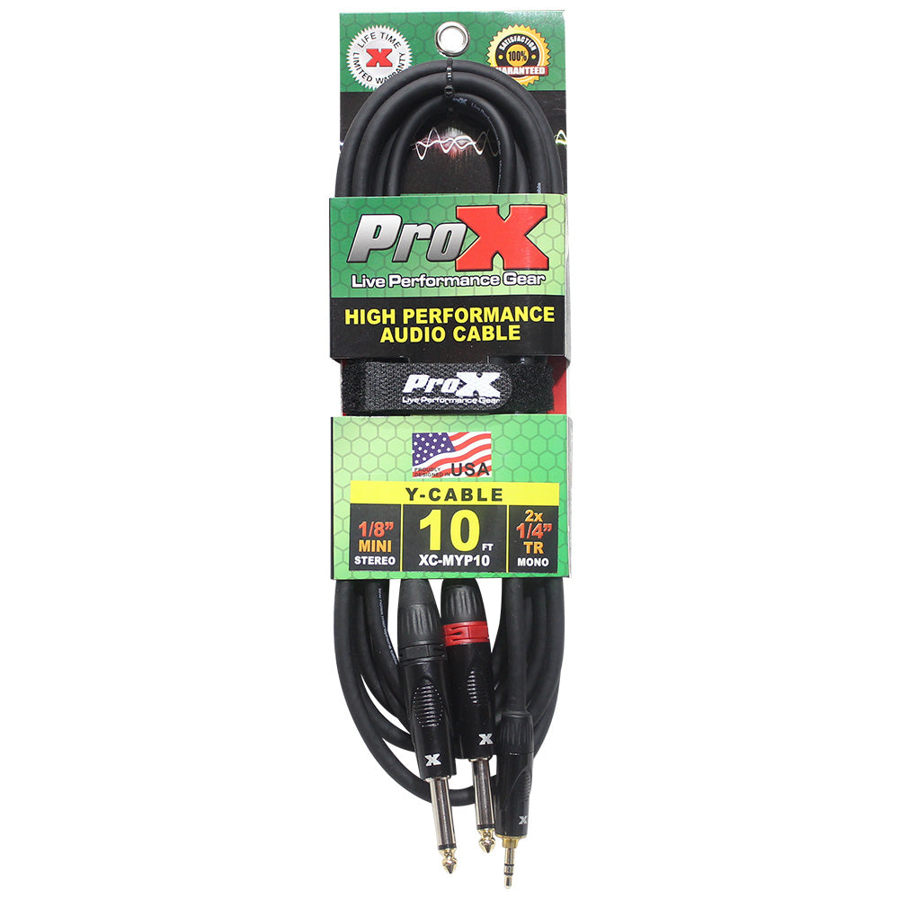 ProX XC-MYP10 10 Ft. Unbalanced 3.5mm. Mini-TRS to Dual TS-M High Performance Audio Y Cable