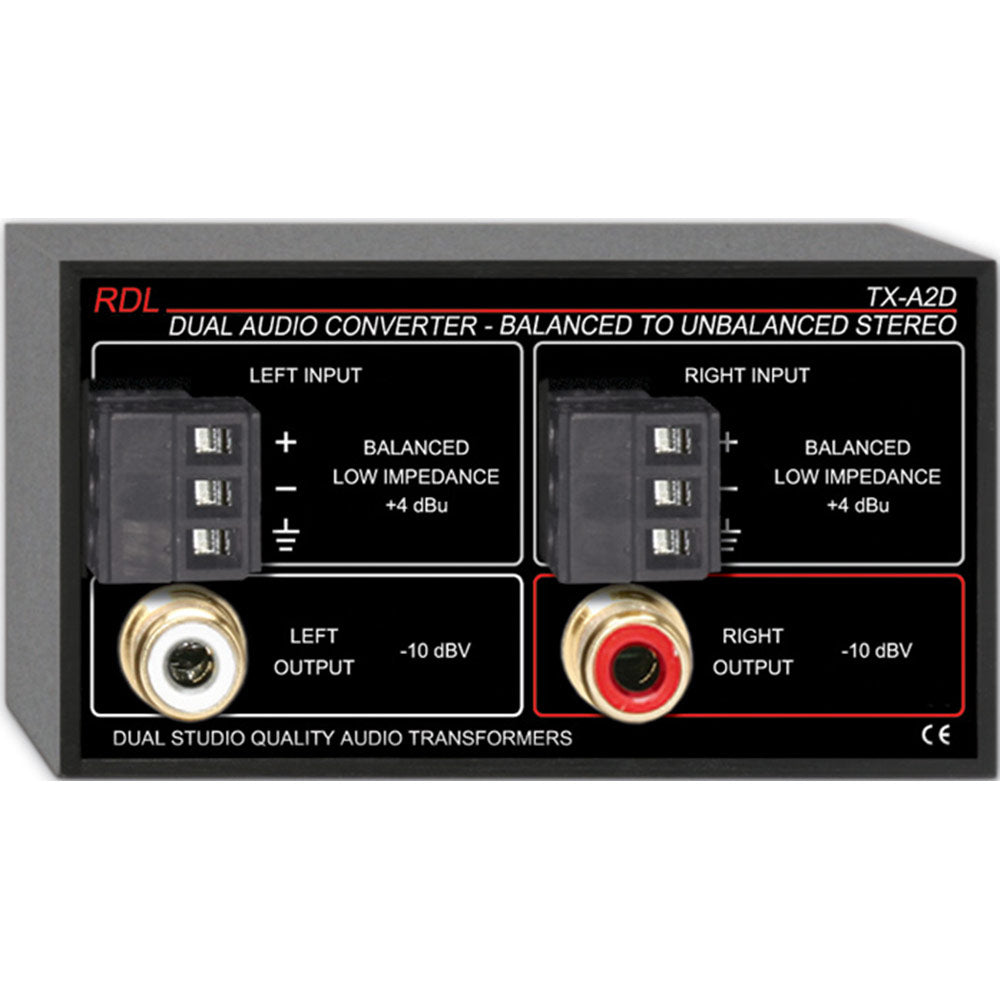 RDL TX-A2D Dual Audio Converter _ Balanced to Unbalanced -Terminals, dual-RCA