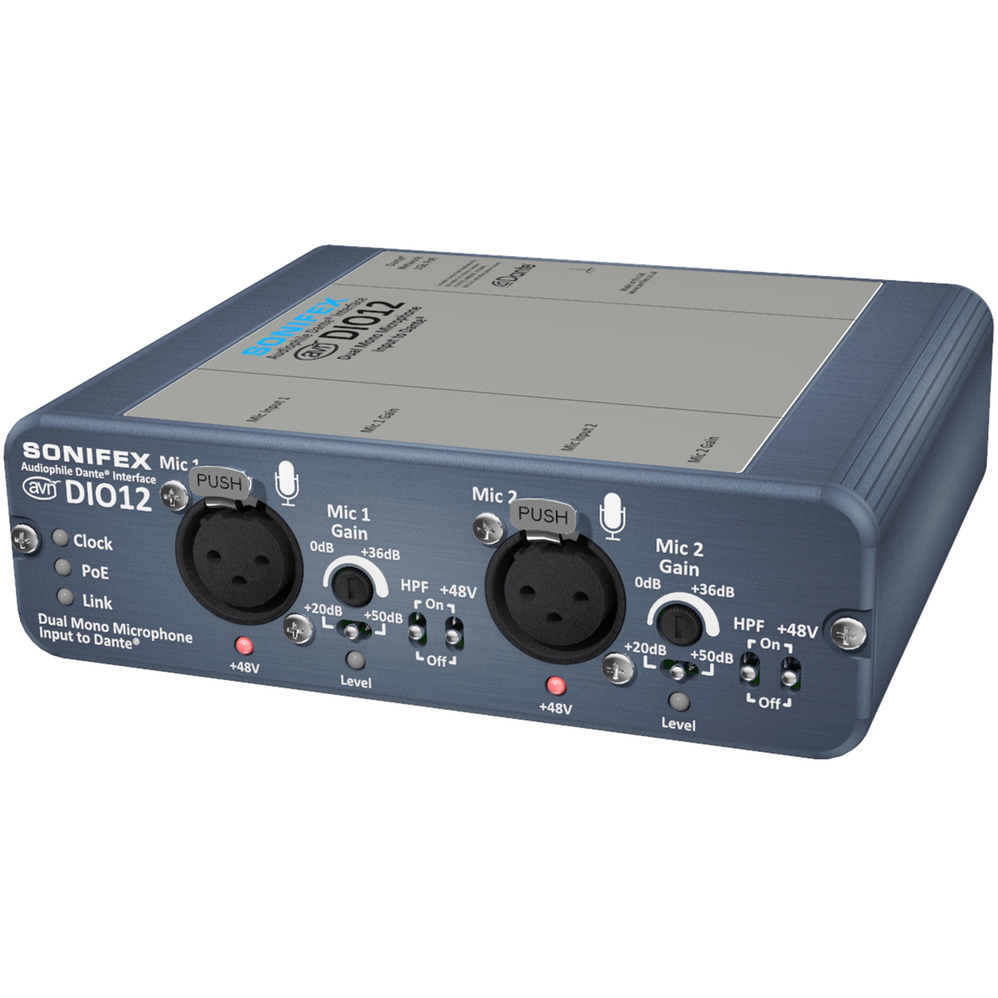 Sonifex AVN-DIO12 - Dual Microphone Input to Dante Interface with Mic Gain Converter