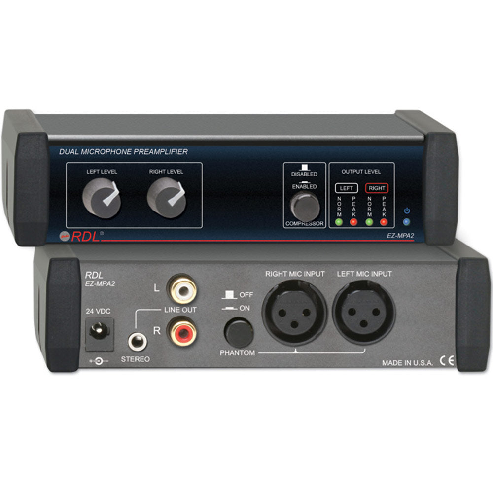 RDL EZ-MPA2 Dual Microphone Preamplifier - Stereo Output with Compressors