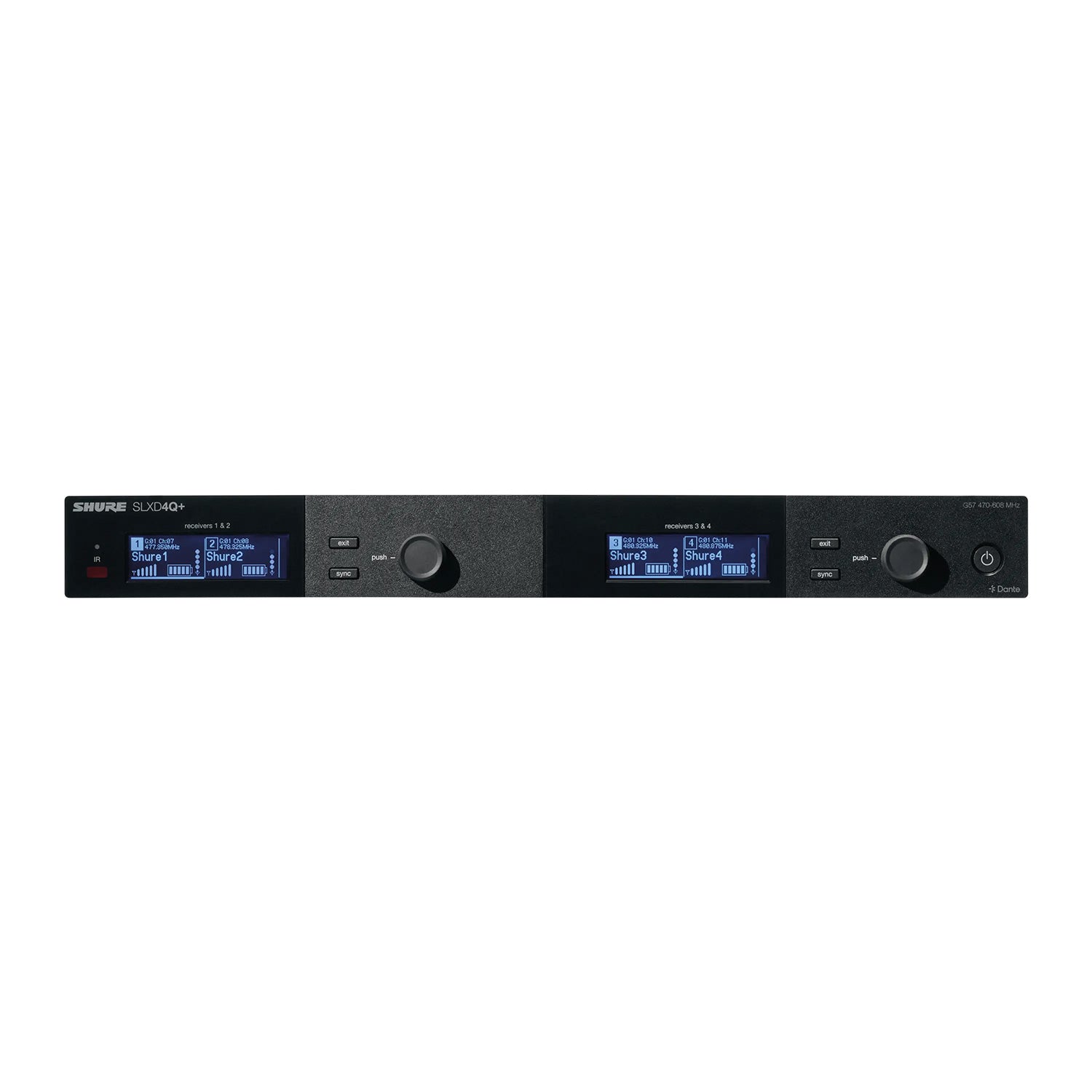 Shure SLXDQDAN+ - Quad Channel Receiver with Dante for SLX-D Systems (G57 Band / 470-616 MHz)