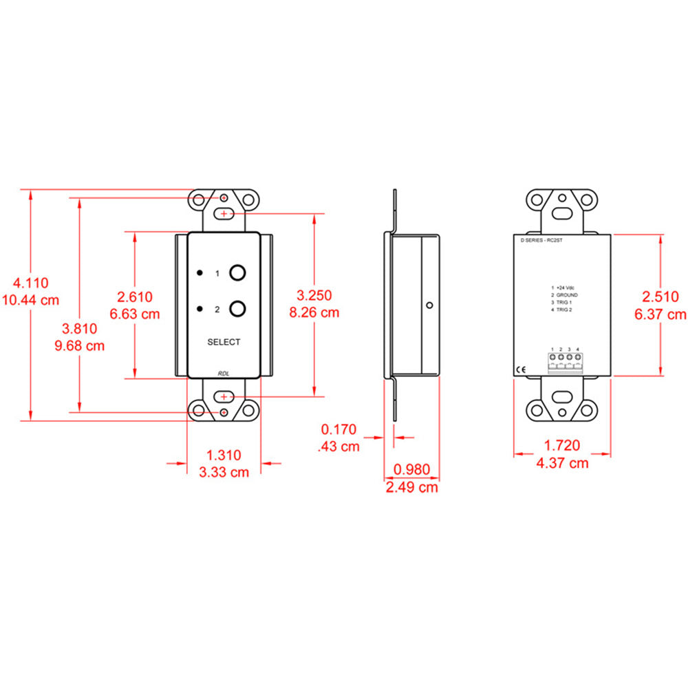 RDL DS-RC2ST 2-Channel Remote Source Selector for STICK-ON Series (Stainless)