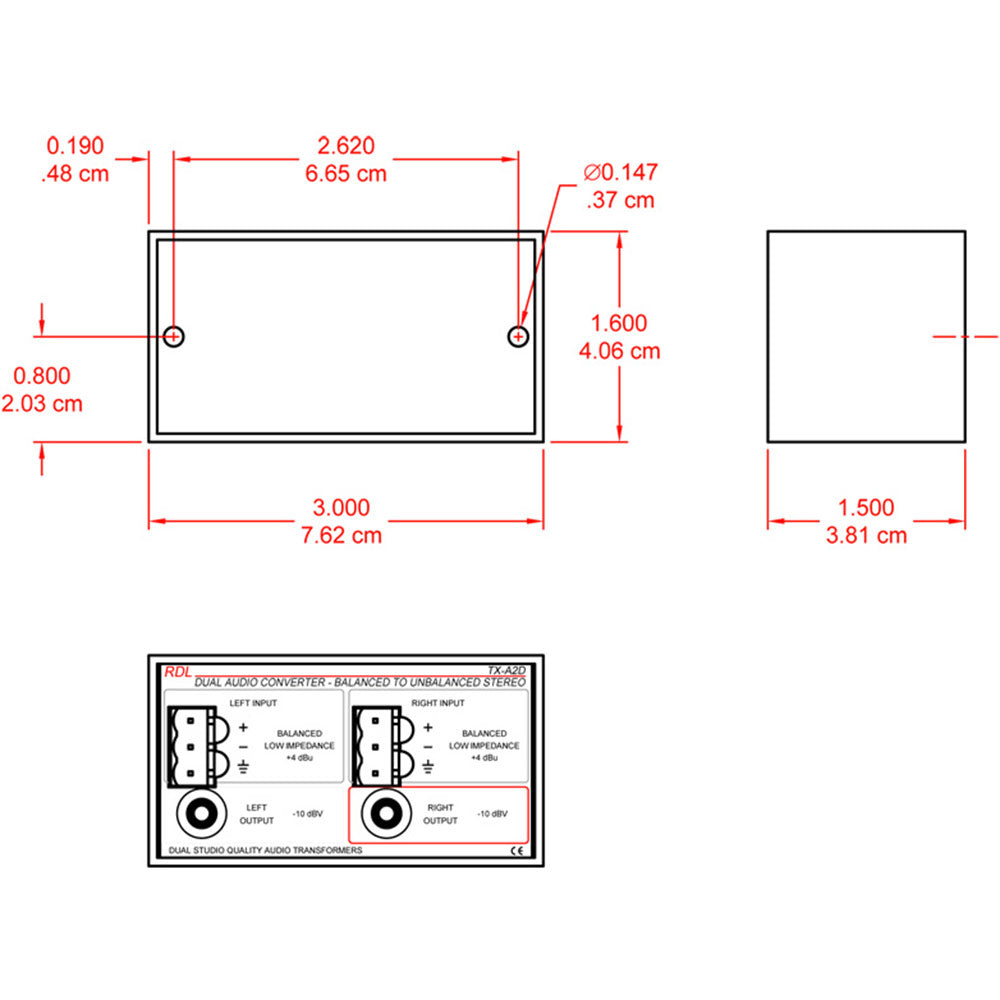 RDL TX-A2D Dual Audio Converter _ Balanced to Unbalanced -Terminals, dual-RCA