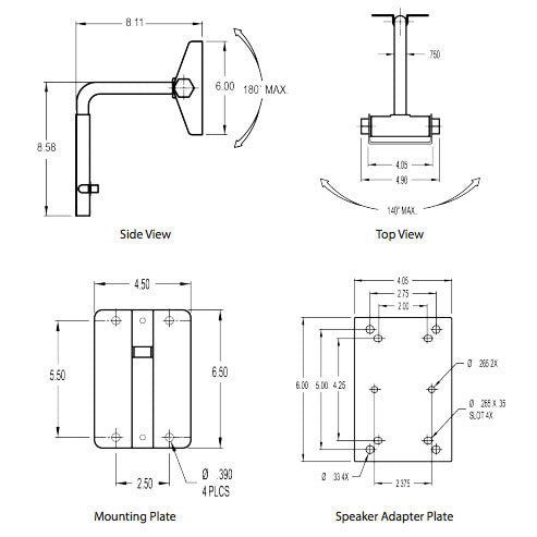 Adaptive Technologies MM-024-BT - MultiMount Series Pan / Tilt Speaker Wall Mount