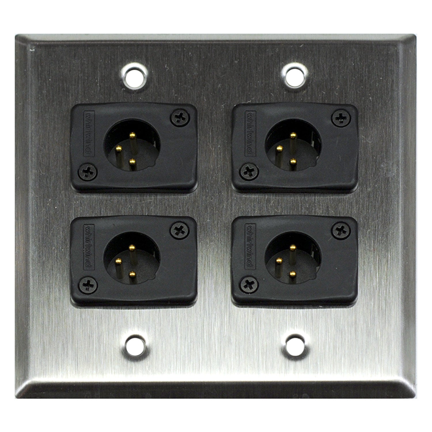 Whirlwind WP2/4MW 2-Gang Wall Plate with 4 Male XLR (Stainless Steel)