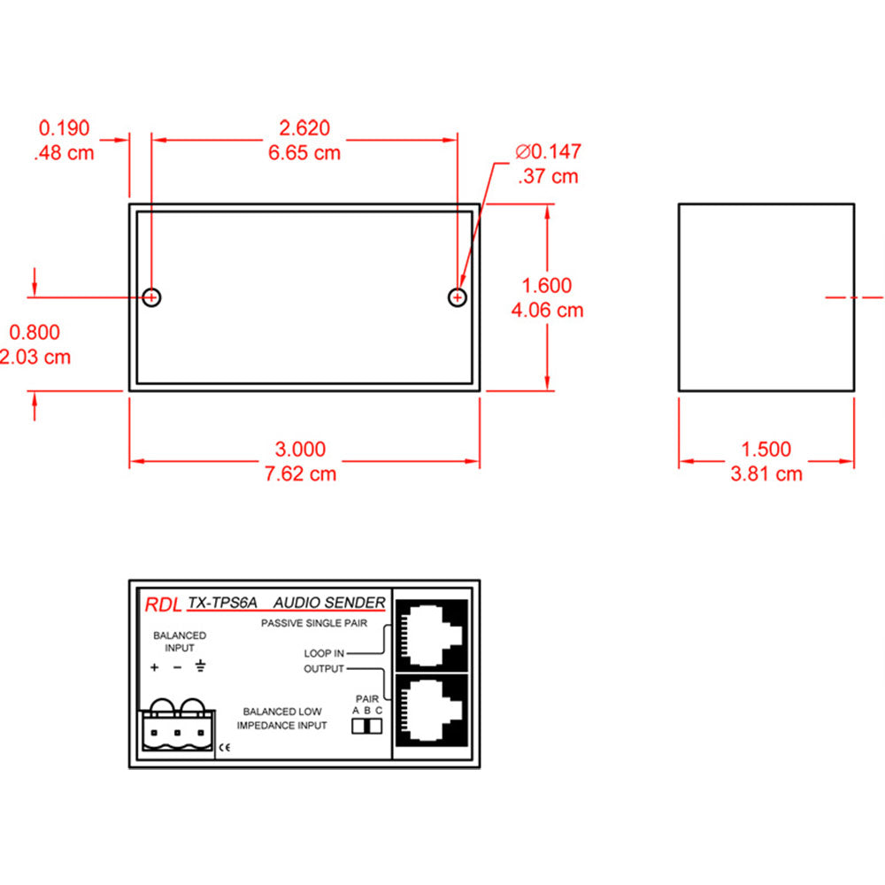 RDL TX-TPS6A Passive Single-Pair Sender - Twisted Pair Format-A - balanced line input
