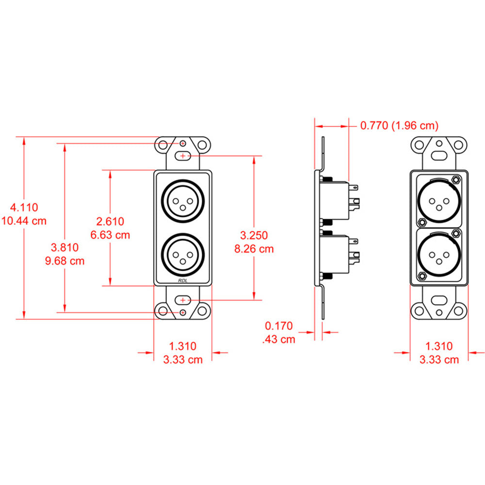 RDL DB-XLR2F Decora Mount Dual XLR Female Solder Jack Panel (Black)