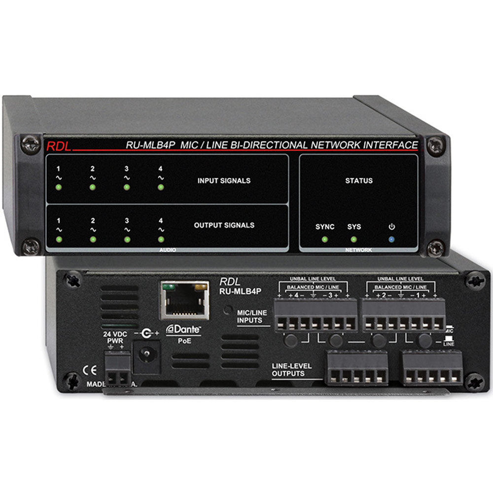 RDL RU-MLB4P Mic/Line Bi-Directional Dante Network Interface (with PoE)