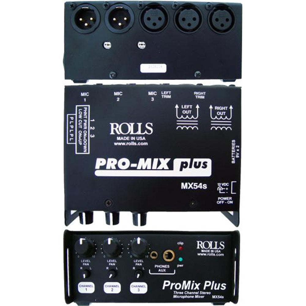 Rolls MX54 3-Channel Portable Stereo Microphone Mixer w/ Headphone Out