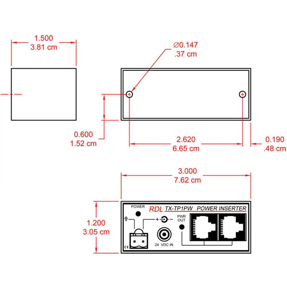 RDL TX-TP1PW Power Inserter - Twisted Pair - 1 set of outputs - signal loop-through