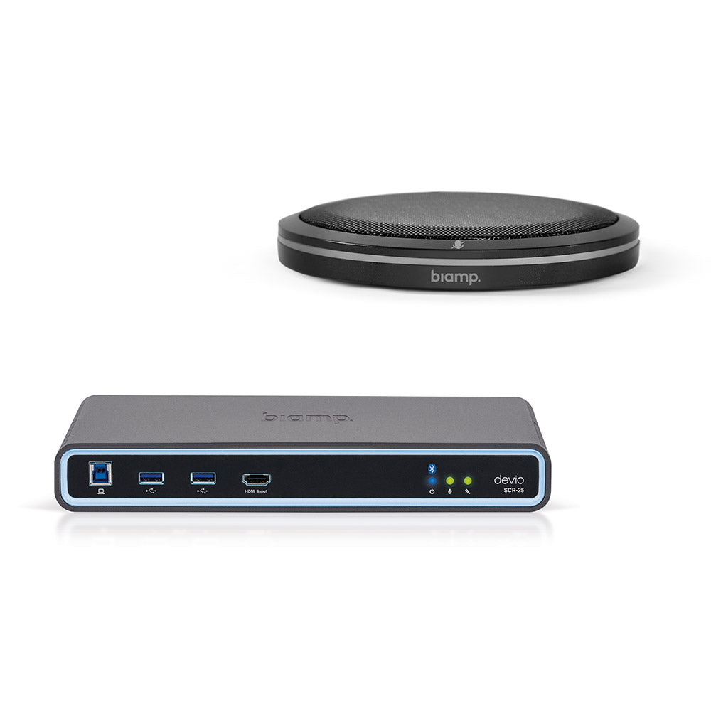 Biamp Devio Conference / Huddle Room Solution with SCR-25 Hub and TTM-XEX Black Tabletop Microphone