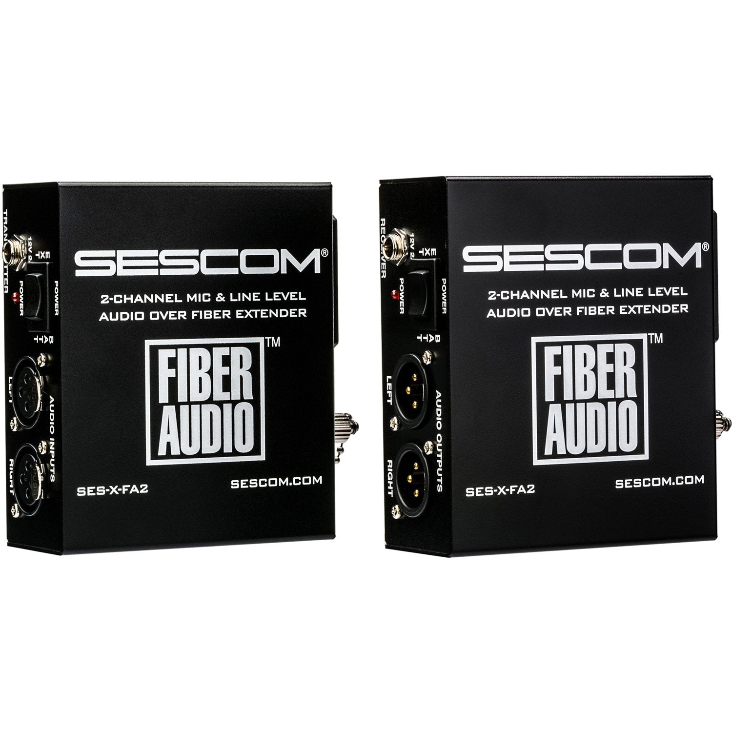 Sescom SES-X-FA2 Portable Battery Operated 2-Channel Mic & Line Level Audio Over Single Fiber Extender Kit