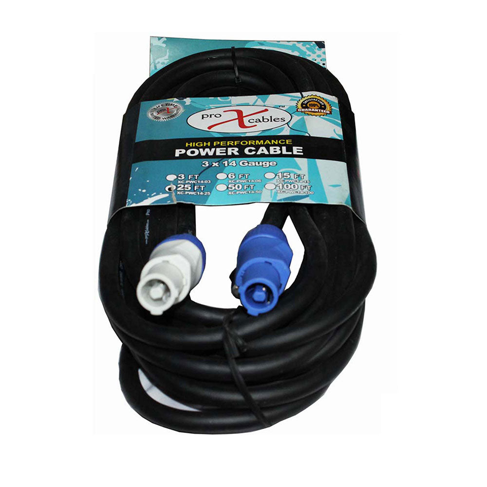ProX XC-PWC14-25 25 Ft.14 AWG High Performance PowerCon Link Grey Male to PowerCon Blue Male