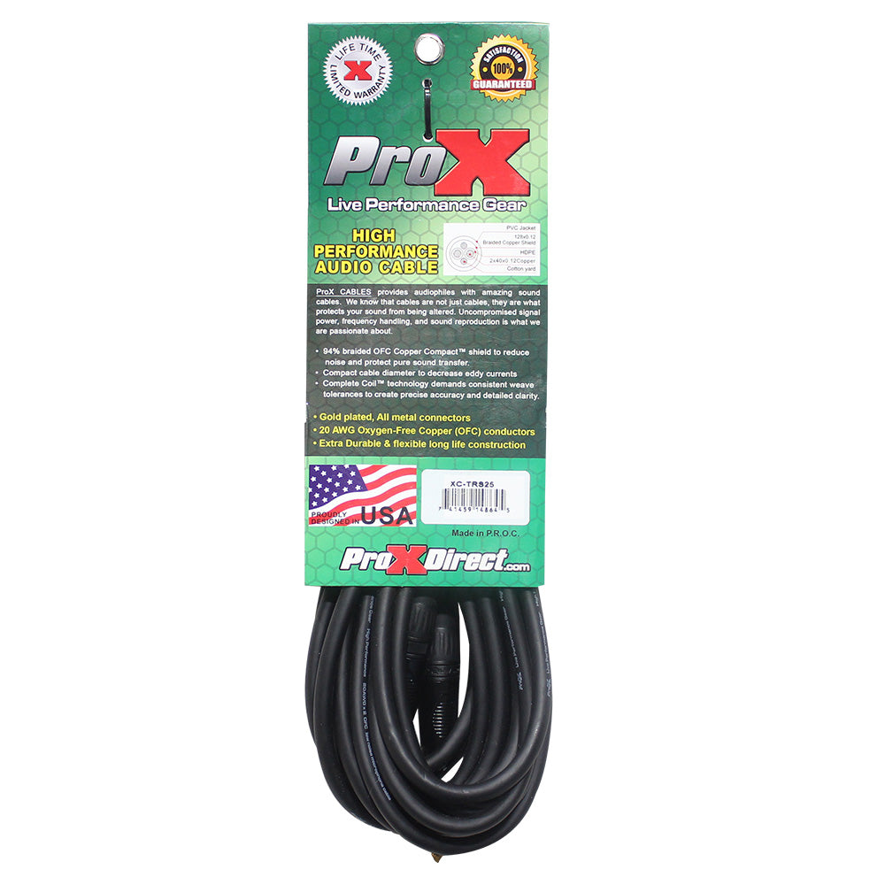 ProX XC-TRS25 25 Ft. Balanced 1/4" TRS-M to TRS-M High Performance Audio Cable