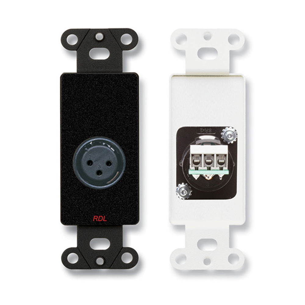 RDL DB-XLR3F - XLR 3-Pin Female Jack on Decora Wall Plate (Black)