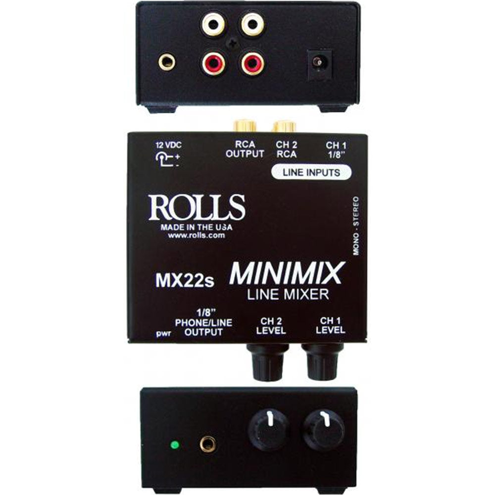 Rolls MX22S Mini Mix - 2 Channel Line Mixer - mixes 1/8" line signals with stereo RCA signals