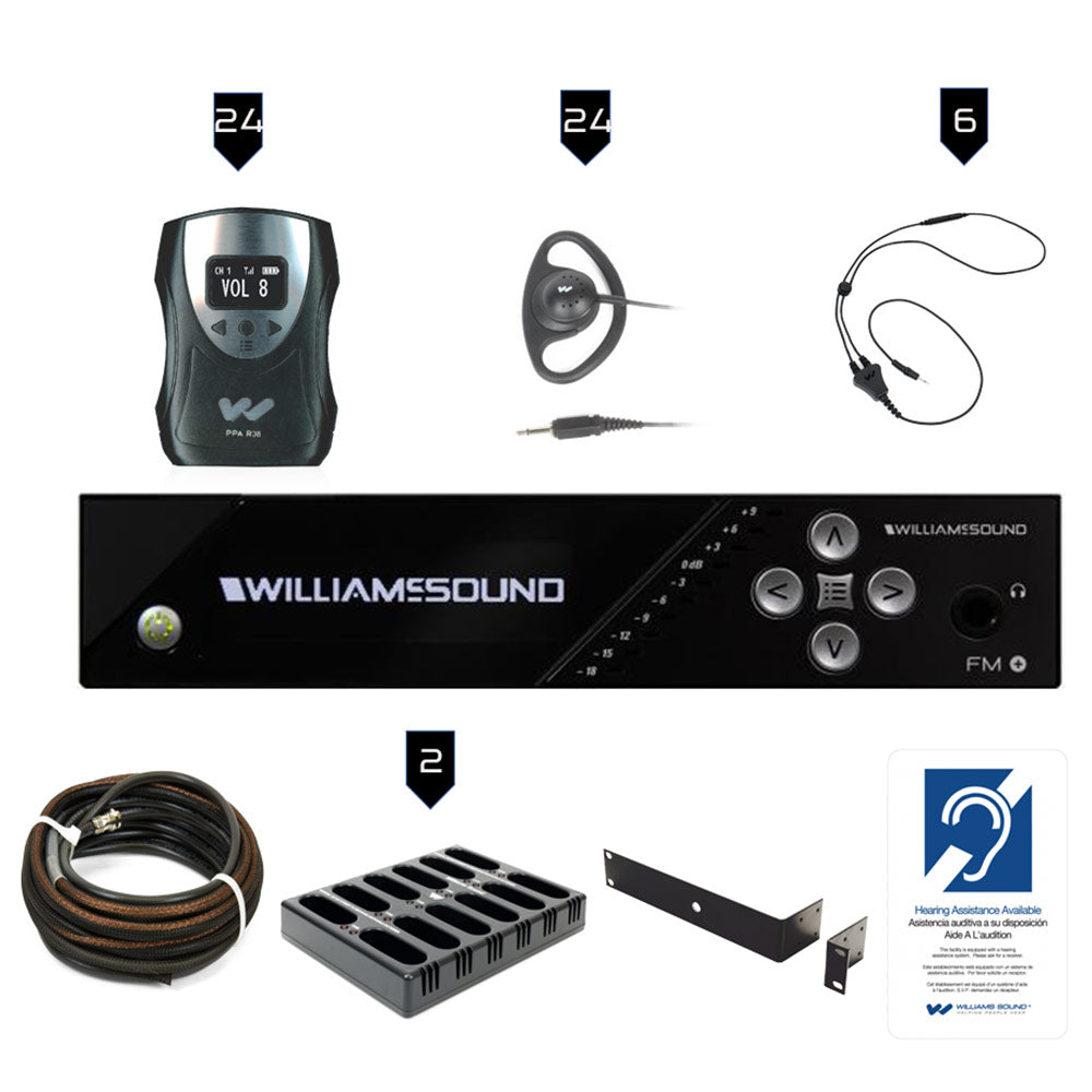 Williams AV FM 558-24 PRO D FM Plus Large-Area Dual Assistive Listening System w/ R38 Receivers
