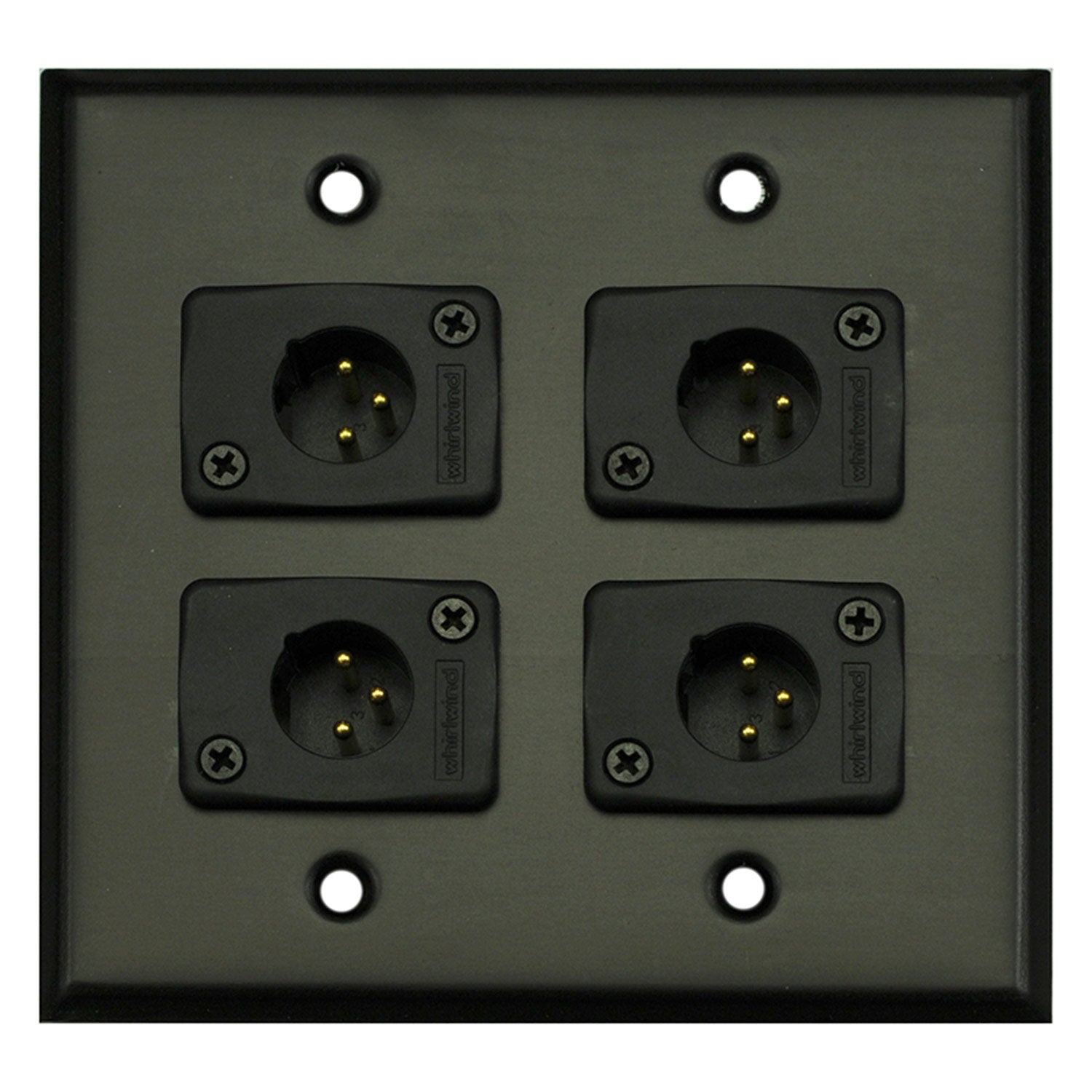 Whirlwind WP2B/4MW 2-Gang Wall Plate with 4 Male XLR (Black)