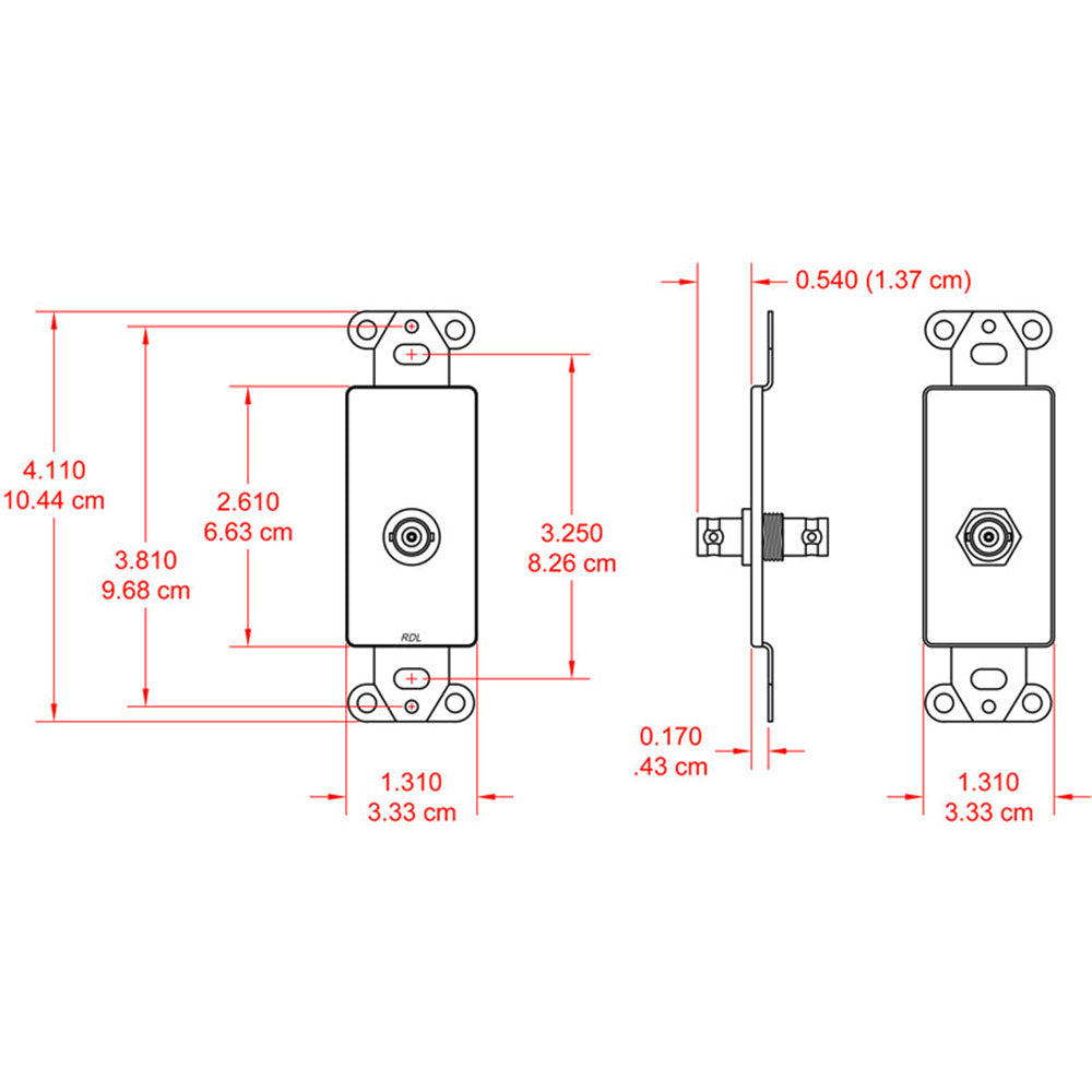 RDL DS-BNC/DC Insulated Double BNC Jack on D Plate - Stainless Steel - Custom Engraving Option