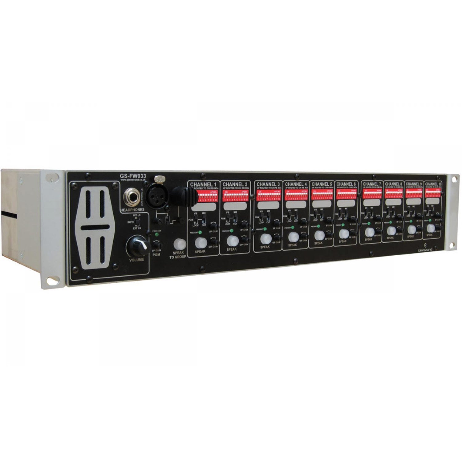 Glensound GS-FW033 - Ten Channel 4 Wire Subrack with Integral Matrix Mixer