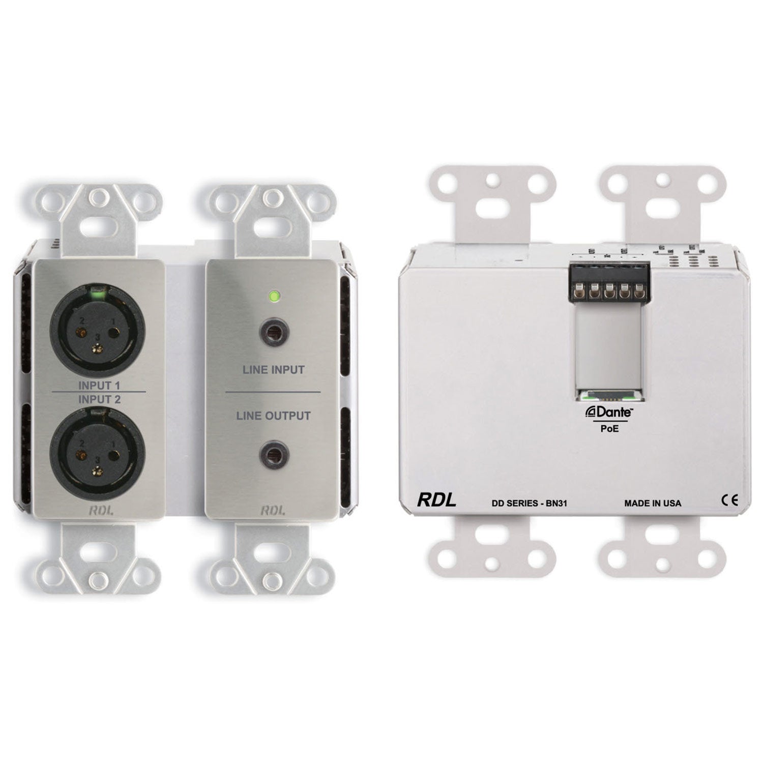 RDL DDS-BN31 Wall Mount 4-In 4-Out Mic/Line to Dante Interface (Silver)