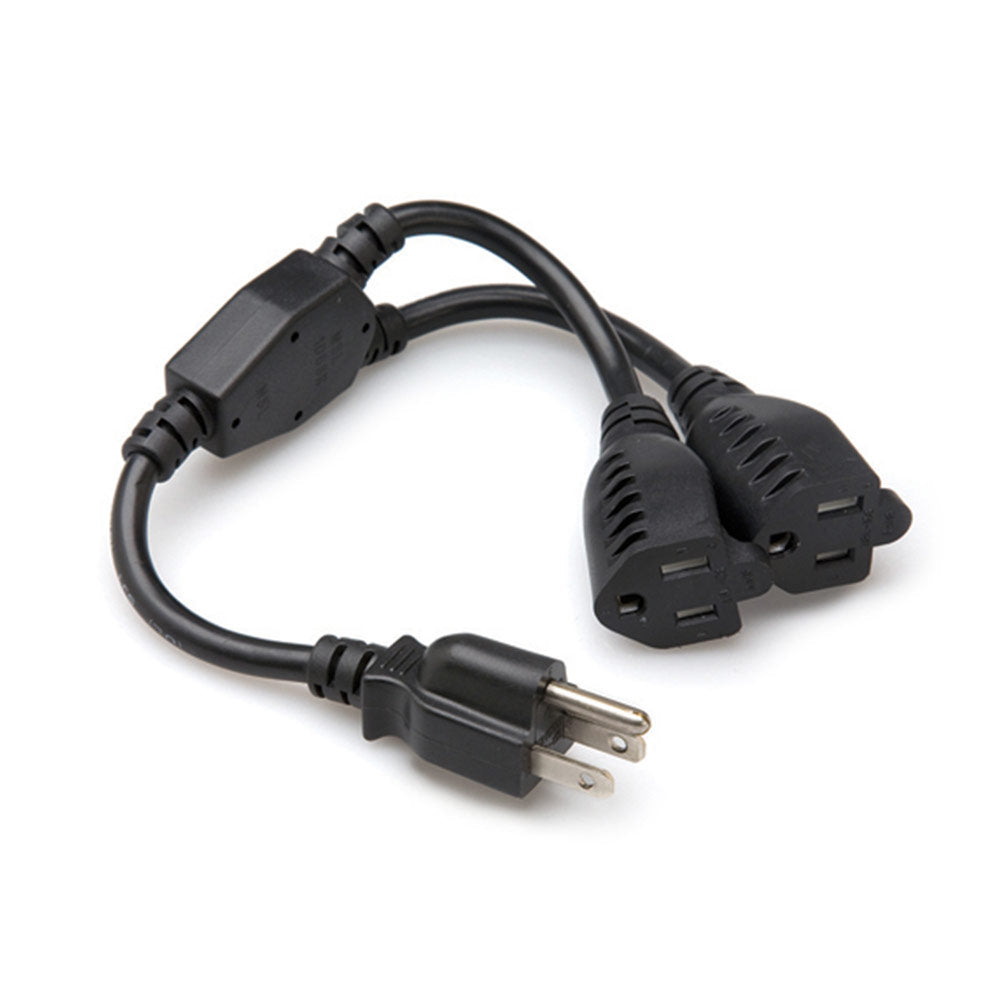 Hosa YAC-407 Dual NEMA 5-15R to NEMA 5-15P Power Extension Y Cable, 1.5 feet
