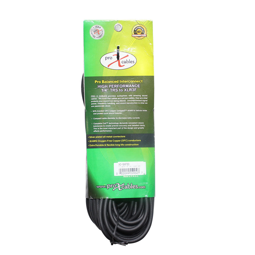 ProX XC-SXF50 50 Ft. Balanced 1/4" TRS-M to XLR3-F High Performance Audio Cable