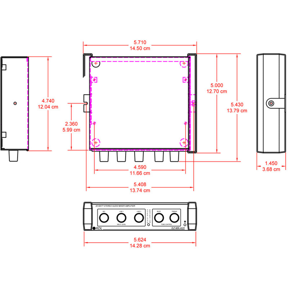 RDL EZ-MXA20 20 Watt Stereo Audio Mixer Amplifier with EQ