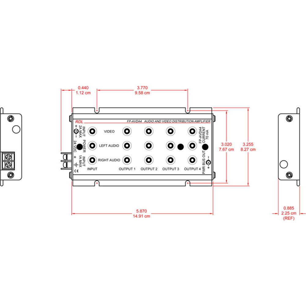 RDL FP-AVDA4 Stereo Audio / Video Distribution Amplifier