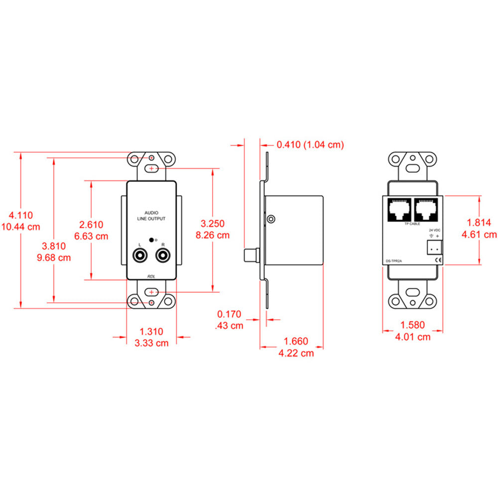 RDL DS-TPR2A Active 2-Pair Receiver - Twisted Pair Format-A - Stainless - stereo phono jack outputs