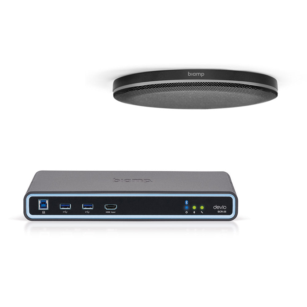 Biamp Devio Conference / Huddle Room Solution with SRC-25 Hub and TCM-XEX Black Ceiling Microphone