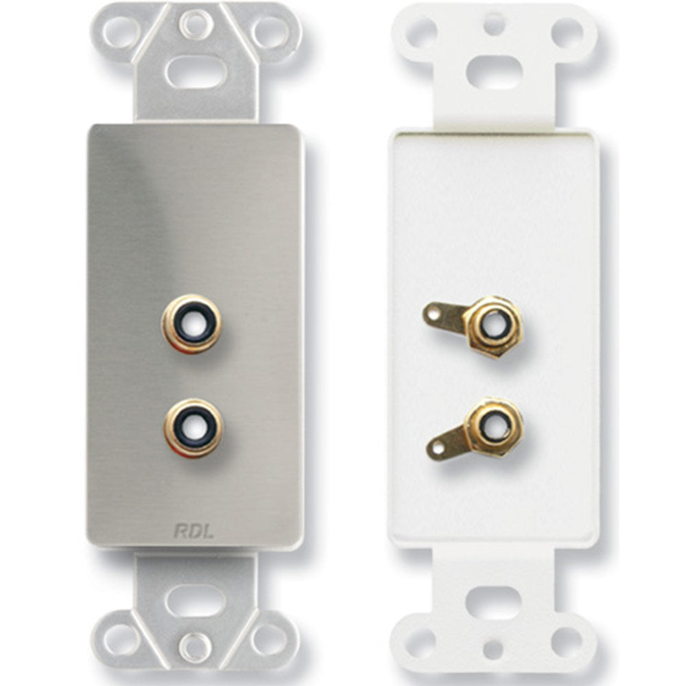 RDL DS-PHN2 Dual Phono Jacks on D Plate - Solder type - Stainless Steel